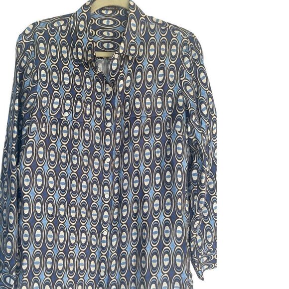 Men’s J. McLaughlin Tan Silk Blend Abstract Print Button Down Shirt Size Medium - Picture 3 of 7